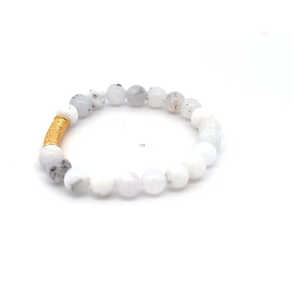 18K Gold Tube Lucky Charm Bracelet Gemstones October Birthstones Opal 6mm - Picture 3 of 5